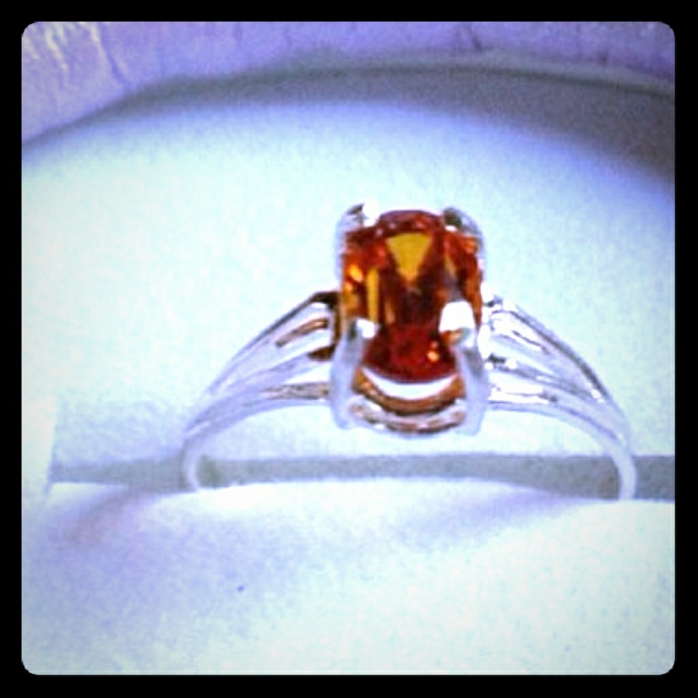 Natural Orange Sapphire Sterling Silver Ring